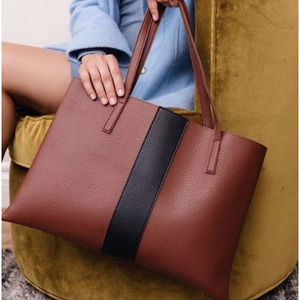 NWT - Vince Camuto - Black / Brown Vegan Leather Tote Purse / Shoulder Bag